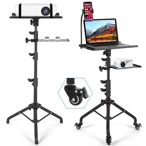 Projector Stand With Wheels Laptop Tripod Stand With Phone Holder Rolling Laptop - Picture 1 of 9
