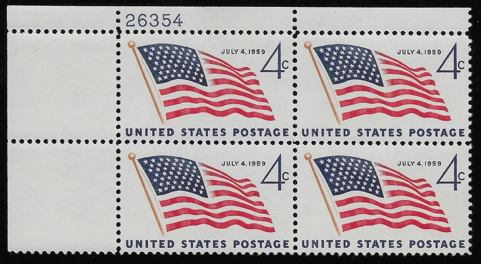US Scott #1132, Plate Block #26354 1959 Flag 4c FVF MNH Upper Left - Image 1 of 1