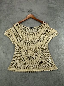 TAKARA Damen Bohemian Häkel Tops Beige Festival Größe Medium Offen Strick Shirt - Bild 1 von 10