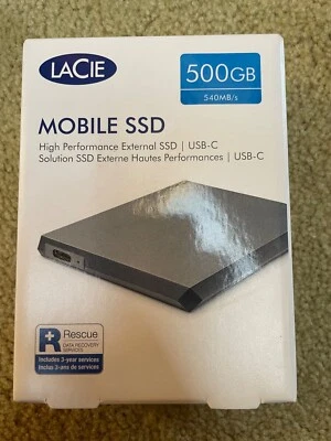 LaCie 500GB Mobile SSD High-Performance External SSD USB-C Sealed package. - Image 1 of 4