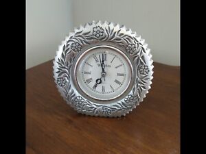 Vintage Ornate Silver-Painted Resin w/Flowers Westclox Clock 6" H x 6" W