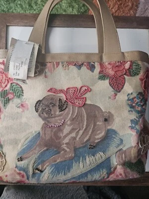 Bolso de mano Pug para perro con cuentas y lentejuelas de Christy con asas de cuero cartera cervatillo vintage Foto 1 de 4