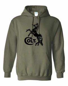 Colt Horse Black Logo Hoodie Sweatshirt Pro Gun Brand 2nd Amendment Rifle New - Picture 1 of 8