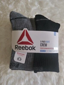 Reebok 5 Pack Crew Socks Boys Shoe Size Small (4-8) New with Tags - Picture 1 of 2