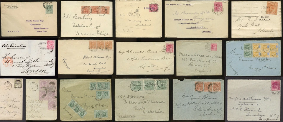 CEYLON 1874-1912 QV+KE7th FRANKINGS on COVER..GB EUROPE +Internal..PRICED SINGLY - Image 1 of 1