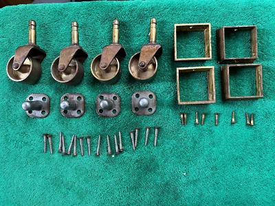 Salvaged Vintage Brass & Steel Piano Casters / Wheels w/Leg Ferrules, Free S/H - Image 1 of 4