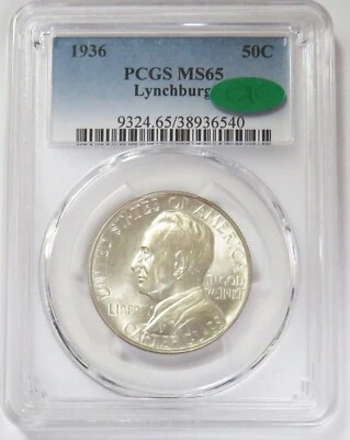1936 LYNCHBURG SILVER 50c COMMEMORATIVE PCGS MINT STATE 65 CAC - Image 1 of 2