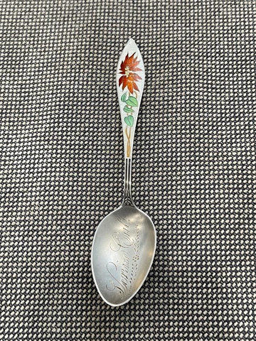 Vtg Antique Venice California Sterling Silver Souvenir Spoon Enamel Red Flower Cover