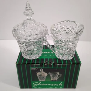 Shamrock Crystal Creamer and Sugar Bowl w/Lid ~ made in Yugoslavia    - Picture 1 of 12