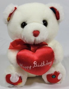 JS Toys Happy Birthday Heart Polka Dot White Teddy Bear 7" - Imagen 1 de 4