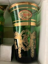 Vintage Bronze Verre 6 Tea Glasses Green w/Gold Filigree (Original Box) Doyouf