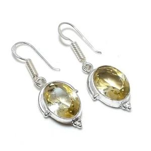 Lemon Quartz Gemstone Handmade 925 Sterling Silver Jewelry Earring Size 1.75" - Picture 1 of 1