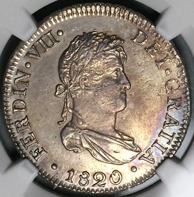 1820 NGC AU Peru 2 Reales Ferdinand VII Lima Pillars Silver Coin (24062002C) - Image 1 of 4
