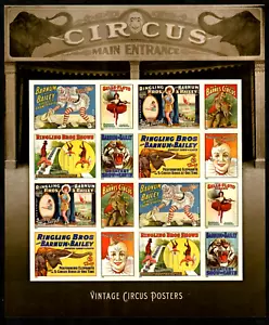 U.S. #4898-4905 MNH, CIRCUS POSTERS, FOREVER SHEET, 16 Each, FV $11.68 (2014) - Picture 1 of 2