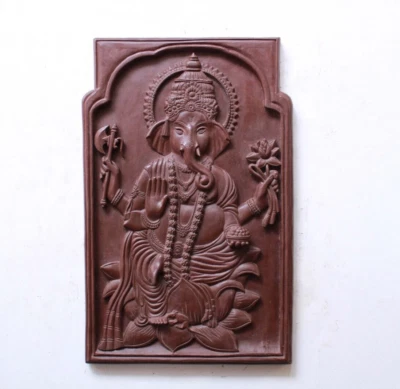 Antigua estatua de Ganesh vintage hindú hogar templo decoración pared colgante panel tallado Foto 1 de 4