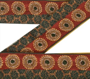 Sanskriti Vintage Sari Border Antique Hand Beaded 1 Yd Indian Trim Sewing Maroon - Picture 1 of 8