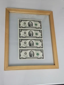 $2 Two Dollar Bills Uncut Currency Sheet of 4 Framed. 2003 - Picture 1 of 4
