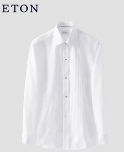 Eton White Plissé Tuxedo Shirt-Size 47 / 18.5-French Cuff - Picture 1 of 9