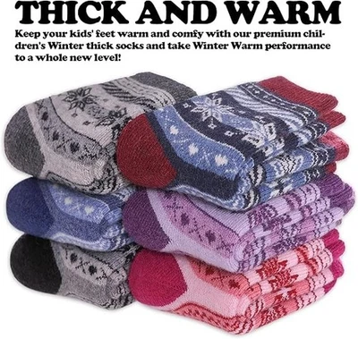 6 Pairs Kids Merino Wool Hiking Socks Boys Girls Toddlers Winter 4-7 Years Wool - Image 1 of 4