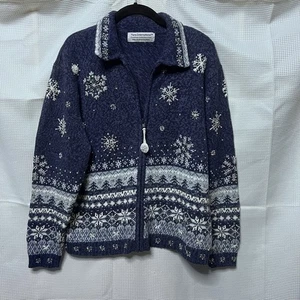 Tiara International Vintage Y2K Cardigan Pullover Perlen Fair Isle Snowflake L - Bild 1 von 8