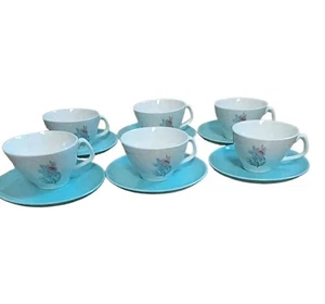 Vintage Steubenville Fairlane Tea Cups Saucers Set of 6 Pink Blue Floral MCM - Picture 1 of 17