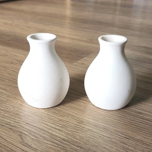 Earthenware Mini Bud Vase Pair Set Of 2 Decor Pottery Boho White 3" - Picture 1 of 12
