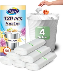 Bolsas de basura pequeñas transparentes Teivio de 4 galones 120 unidades para baño - Imagen 1 de 8
