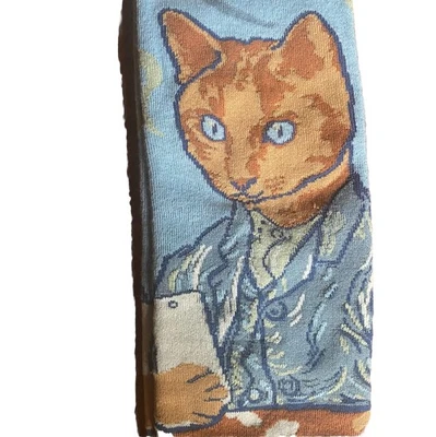 ¡NUEVO! CAT LADY “Cat Van Gogh” Calcetín para mí Regalo Mujeres Teléfono Celular Amante Arte Rodilla Foto 1 de 4