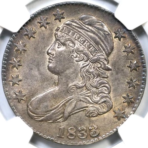 1833 O-106 R-2 NGC MS 62 CAC Capped Bust Silver Half Dollar 50c - Picture 1 of 3