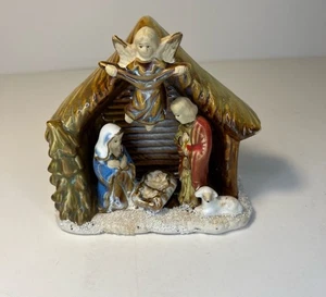 Christmas Glaze Pottery Nativity Scene Figurine Holy Family Angel 4.5x 5" Manger - Picture 1 of 10