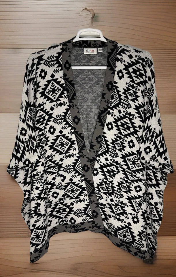 Denim & Co. Talla Única Missy OS Tribal Western Poncho Suéter Suave Abierto Foto 1 de 4