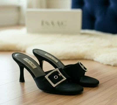 Isaac Mizrahi Patrizia Gatito Tacones Negro Estrás Zapatos Italianos con Caja 6.5 M Foto 1 de 4