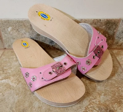 Dr. Scholl's | Women's 6 Pink Leather 1.5" Wedge Wooden Sandals Slides Italy ✨️ - Image 1 of 4