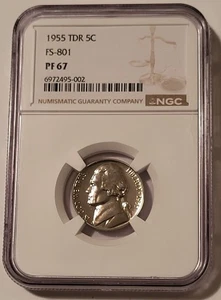 NGC 1955 Jefferson Nickel TDR Variety FS-801 Proof PF67 - Bild 1 von 2