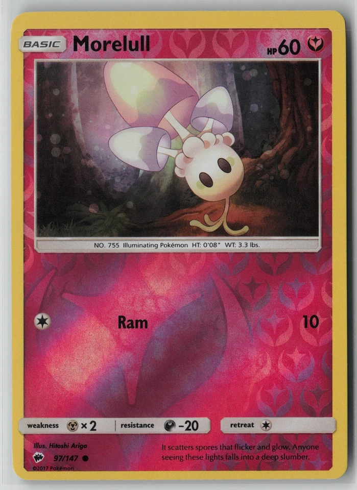 Morelull 97/147 Pokemon Burning Shadows Common Reverse Holo Light Play 1 - Image 1 of 2