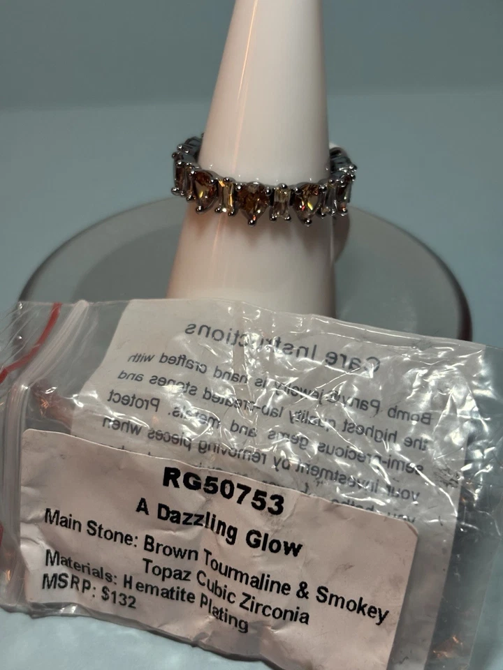 Bomb Party Ring Size 9 “A Dazzling Glow” Smokey Topaz Brown Tourmaline Hematite - Image 1 of 1