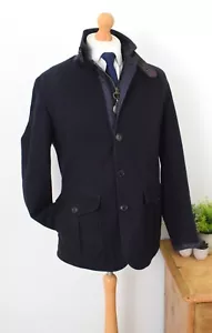 BARBOUR Navy Wool Lutz Jacket Size Large 40/42 Greatcoat Barkston 50/52 Wax - Picture 1 of 19