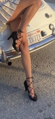 Rare 30s/40s Saks Fifth Ave Fenton Footwear Ballerina  Satin Lace Up Heels - Image 1 of 4