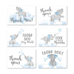 24 Blue Elephant Baby Shower Thank You Cards With Envelopes, Kids Thank You... - Picture 1 of 7