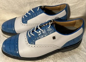 Footjoy Myjoys Premiere Series Golf Shoes Custom White Blue CROC Mens Size 10! - Picture 1 of 10