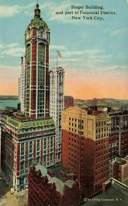 1910's NYC Postcard Singer Building & part of Financial District New York NYC259 - Picture 1 of 2