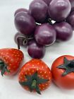Vintage Wood Wooden Painted Fruit Mcm Bunch Of Grapes 2 Strawberries 1 Tomato