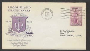 #777 3c Rhode Island Tercentenary -Roger Williams- Grimsland FDC - Bild 1 von 2