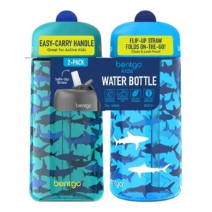 Bentgo Kids Water Bottle 2-Pack, Tritan Leak-Proof BPA-Free 15 oz Cups Shark - Picture 1 of 5