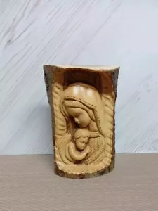Vintage Madonna & Kind handgeschnitzte Holzskulptur personalisiert auf Rückseite - Bild 1 von 11