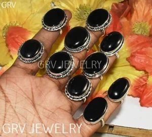 500Pcs Black Onyx Gemstone Adjustable Ring 925 Sterling Silver Plated ADJR-01 - Picture 1 of 9