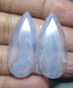 Natural Blue Lace Agate Cab Pair  Pear Shape 31.30 Cts Loose Gemstone J 2711 - Picture 1 of 5