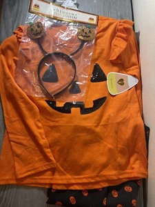 Btween Halloween Outfit Size 8 Sequin Pumpkin 3-Pc Leggings Season Spooky - Picture 1 of 2