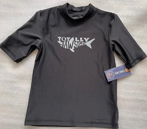 CHEROKEE, KIDS SIZE S, 6-7, BLACK SHORT SLEEVE RASH GUARD, TOTALLY JAWSOME, UPF - Picture 1 of 7