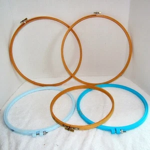 Lot of 5-  Embroidery Hoops Wooden  & Metal 12" 9" & Plastic & Metal 10" - Picture 1 of 3